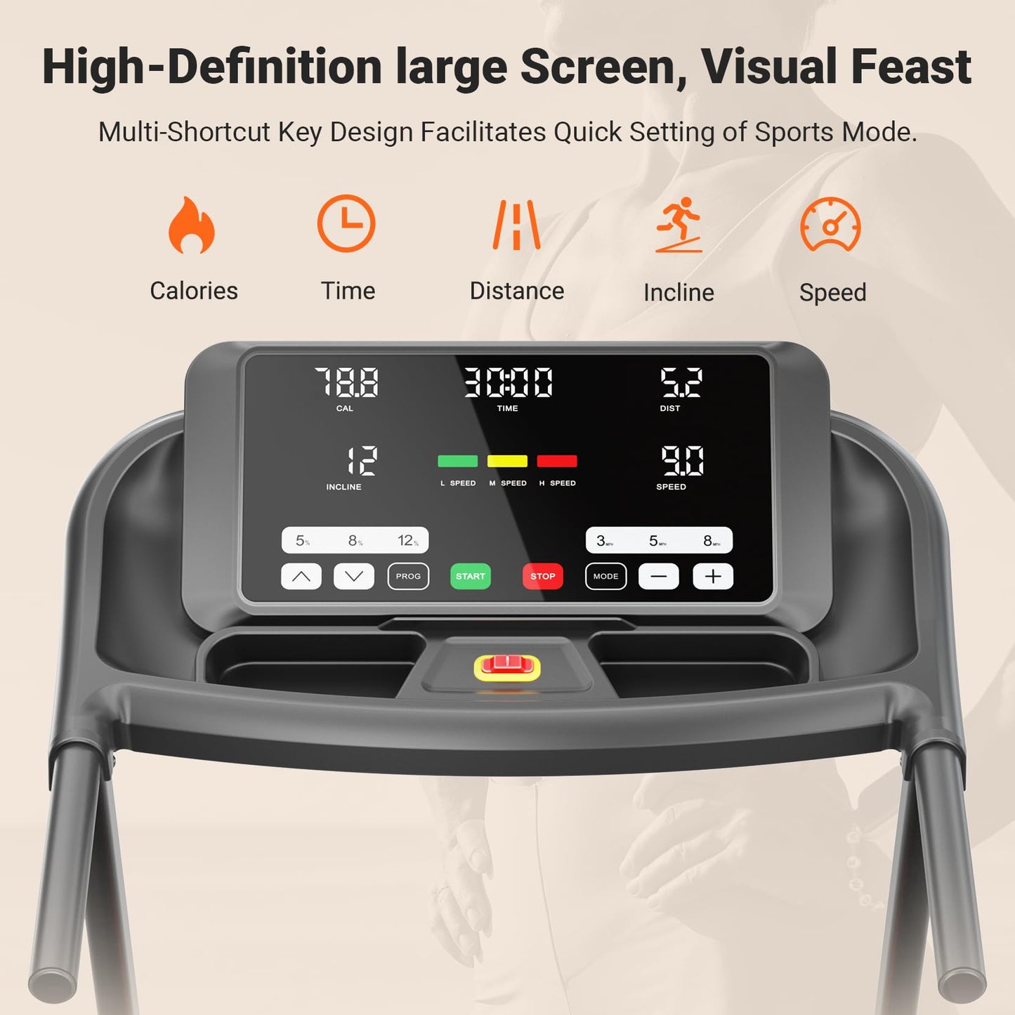THERUN Incline Treadmill, 0-12% Auto Incline Treadmill for Running and Walking, 300 lbs Weight Capacity, Wide Belt,3.0HP,18" LED Screen, 2 Layers Shock-Absorbing