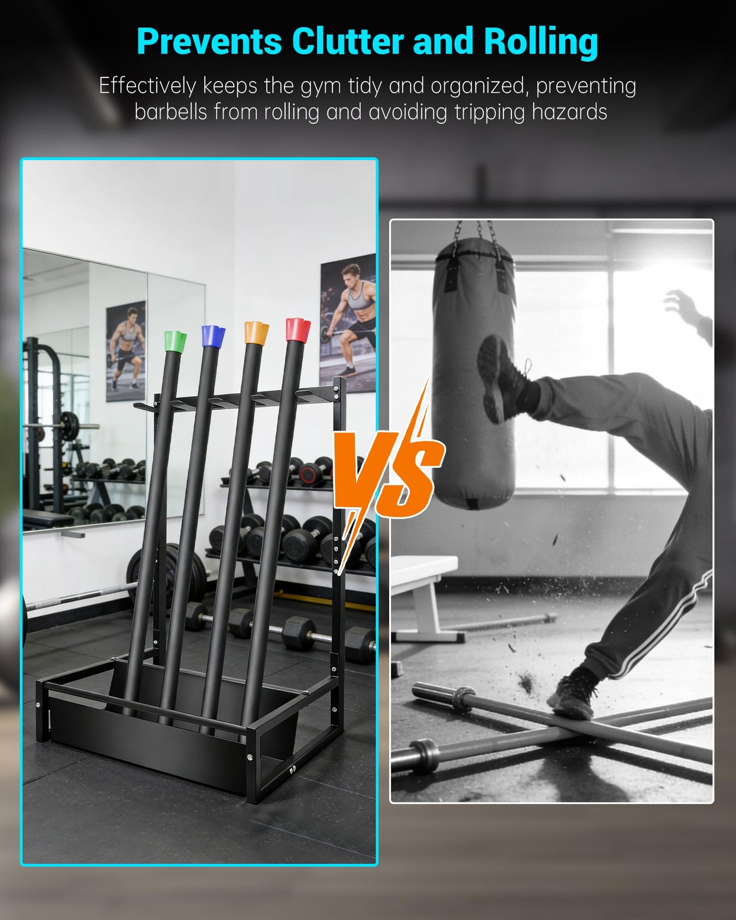 Weighted Bar Rack, Vertical Barbell Holder Suitable for Storing and Organizing Weighted Bar Equipment, Barbell Storage Rack Can Hold Multiple Weighted Barbells Upright
