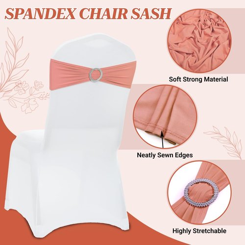 MDS Spandex Chair Sashes - Premium Stretch Covers with Buckle Slider | Pack of 10 - Coral Peach