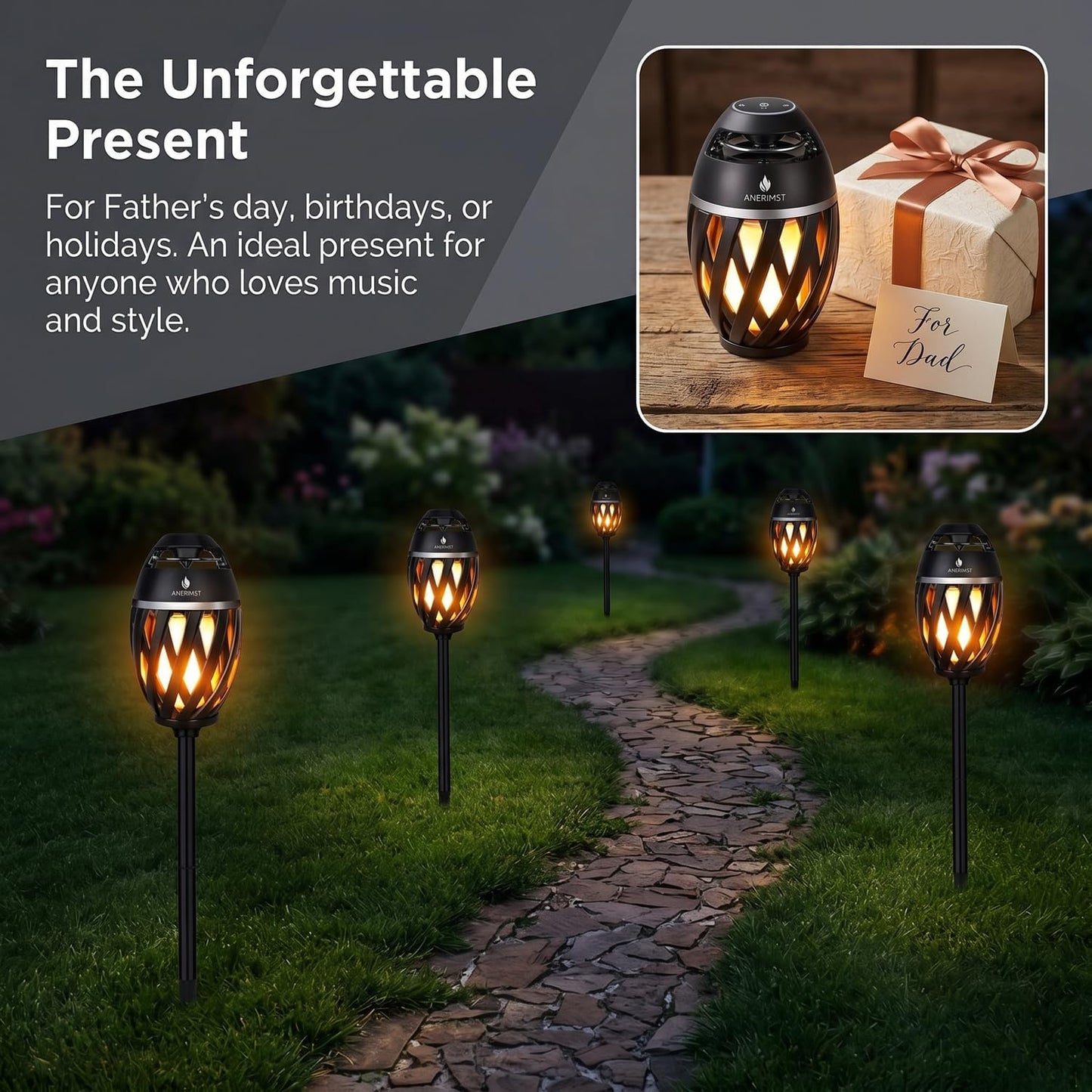 ANERIMST 360 24-Hour for Dad, Outdoor Bluetooth Speakers with LED Torch Light Wireless & Waterproof Speaker for Garden