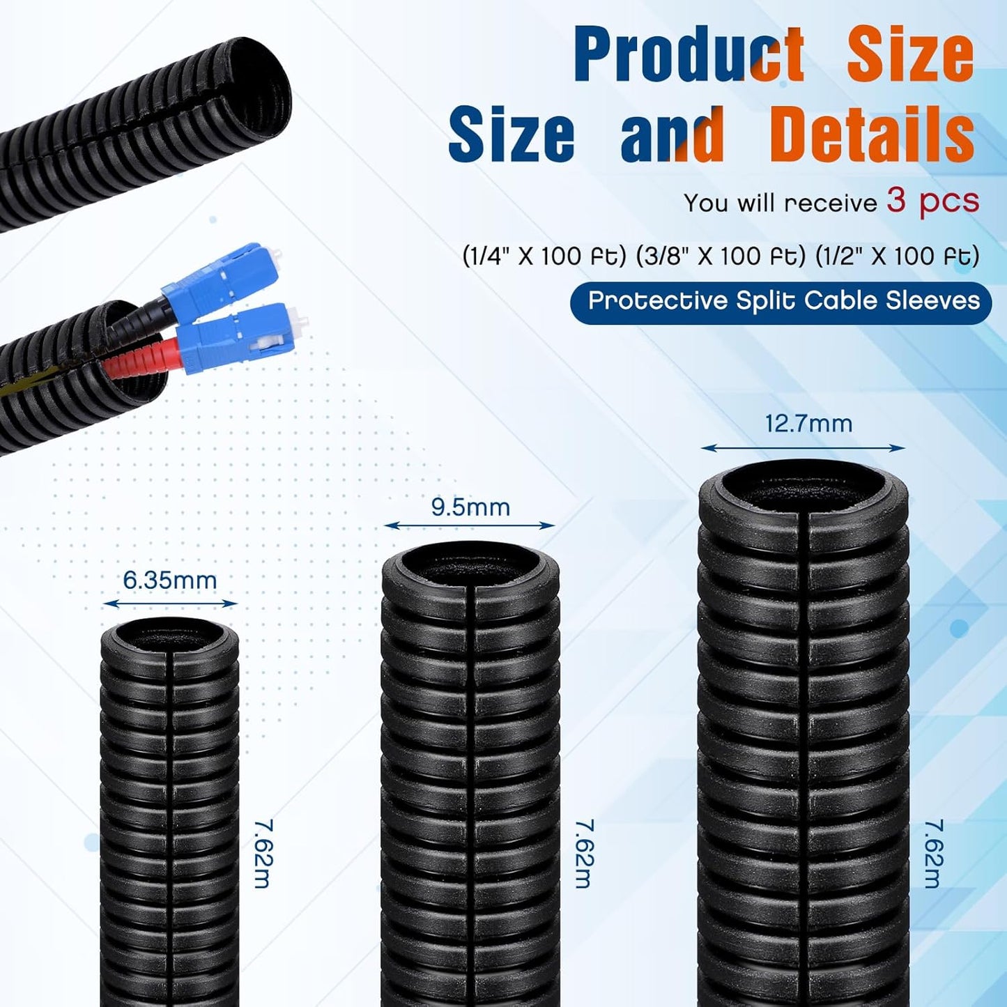 Sasylvia 1/4", 1/2", 3/8" 25 x Ft Split Wire Loom Tubing Wire Loom Assortment Split Cable Sleeves Bulk Flexible
