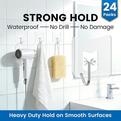 **Skiennix Heavy Duty Adhesive Hooks - 15 lbs Capacity, No Drill Plastic Hangers for Bathroom & Kitchen**