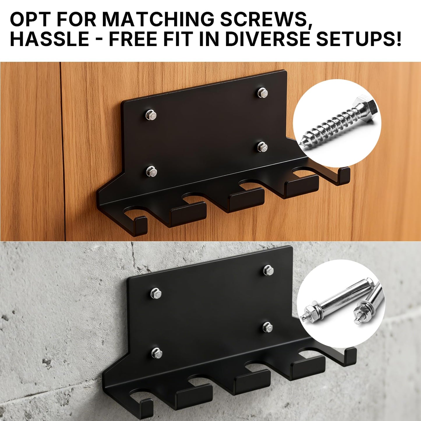 POWER GUIDANCE Olympic Barbell Hanger,Garage Gym Bar Wall Rack,Vertical Barbell Mount Rack,Space Saving Commercial or Home Gym Accessory (‎Black 4Hook)