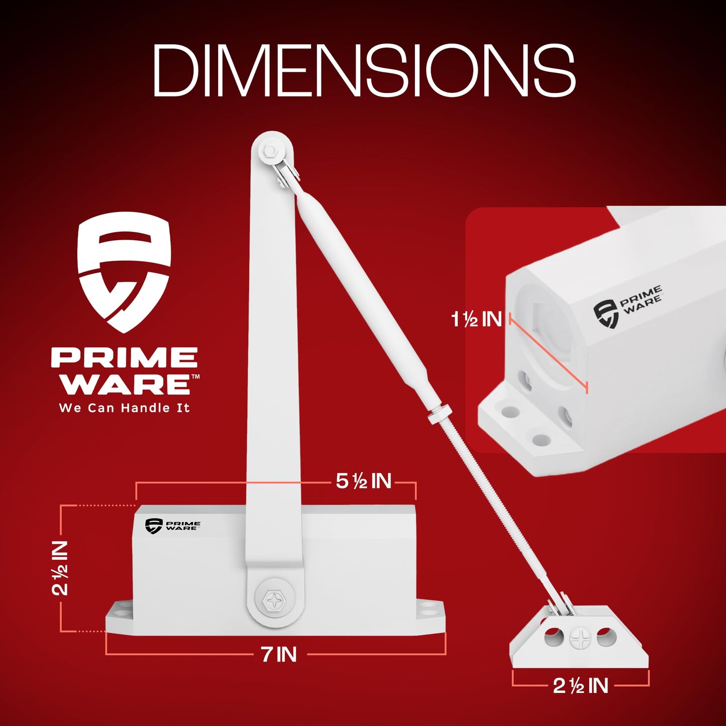 PrimeWare DC-300 Automatic Adjustable Door Closers for Home | Soft Close, No Slam | Residential and Commercial Door Closer | Level 3 | for Doors Weighing 90-140 lbs | Hydraulic Door Spring - White
