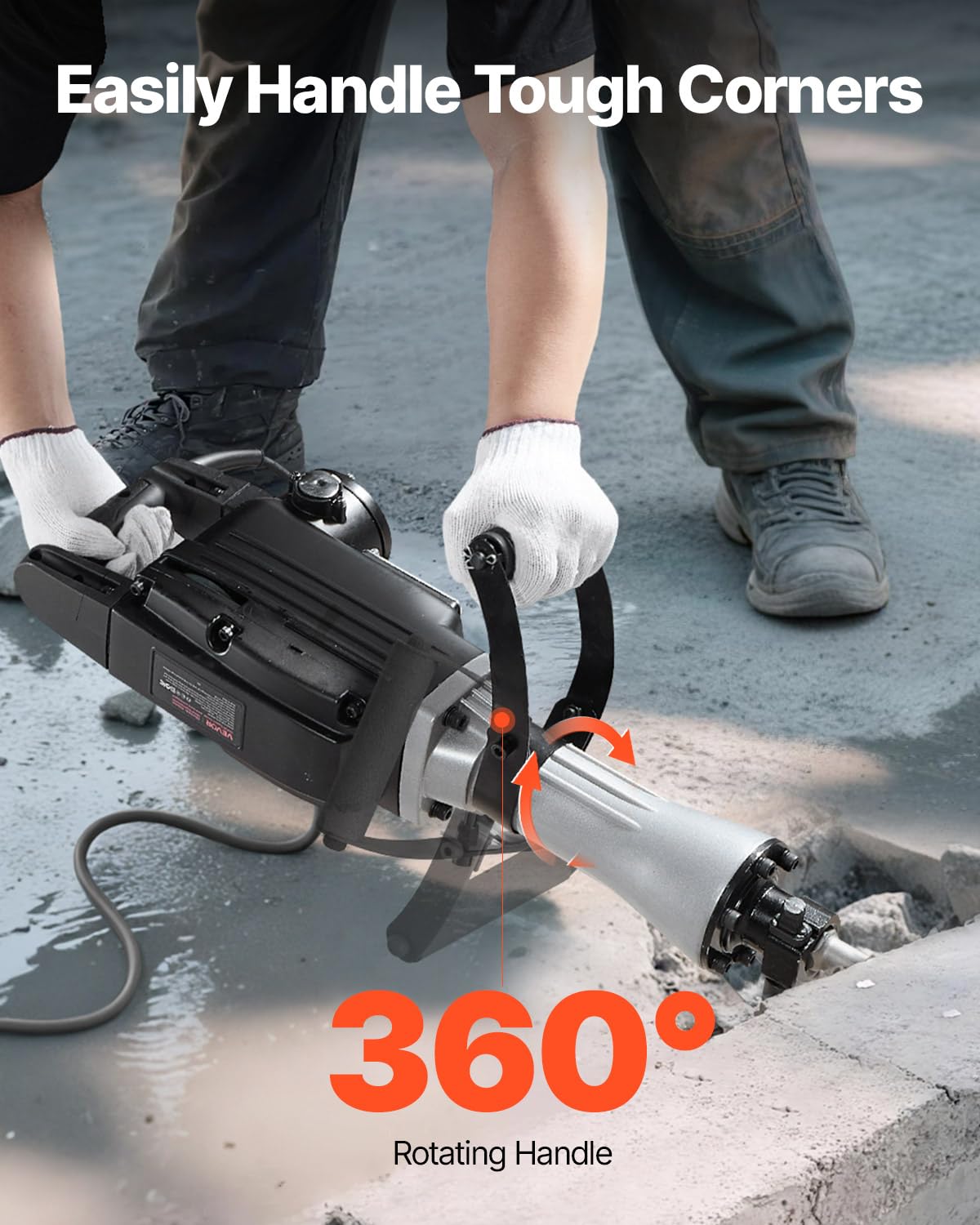 VEVOR Demolition Jack Hammer, 2800 W Powerful Electric Jackhammer, 1200 BPM Concrete Breaker with 3 Chisels, a Clay Spade, Carrying Case, Gloves, for Concrete, Wall, Brick, Tile and Foundation
