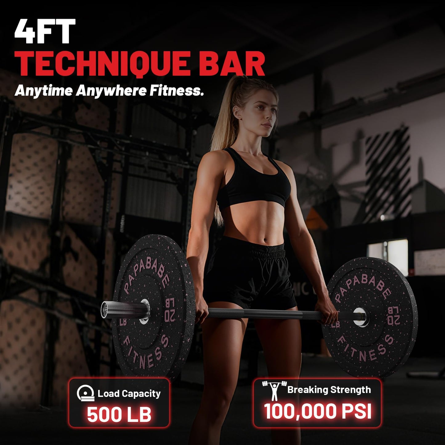 PAPABABE Olympic Barbell, 4ft Short Barbell for Strength Training and Technique Adjusting, 2 inch Olympic Bar with Volcano Knurling Spin Sleeves Comfortable Grip for Bench Press Curls Deadlifts home gym Beginner BlackSilver
