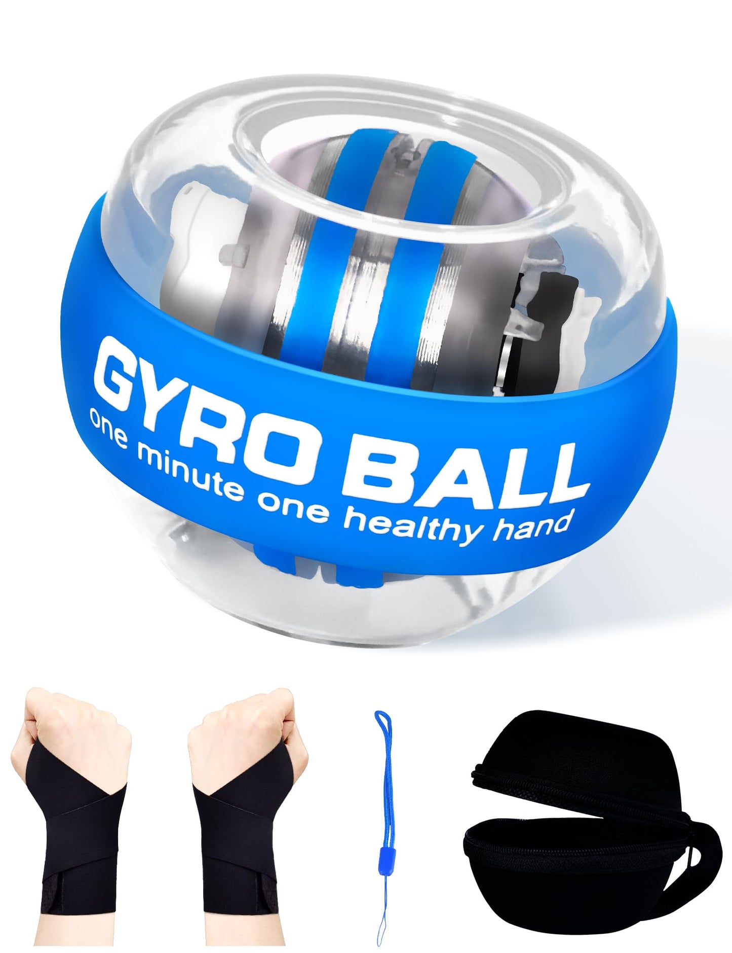 Gyro Wrist Ball with Auto-Start & Color-Changing LED Lights, Wrist Forearm Workout Strengthener, Hand, Finger and Arm Strength Training and Flexibility, Includes wrap-around wristband (Blue)