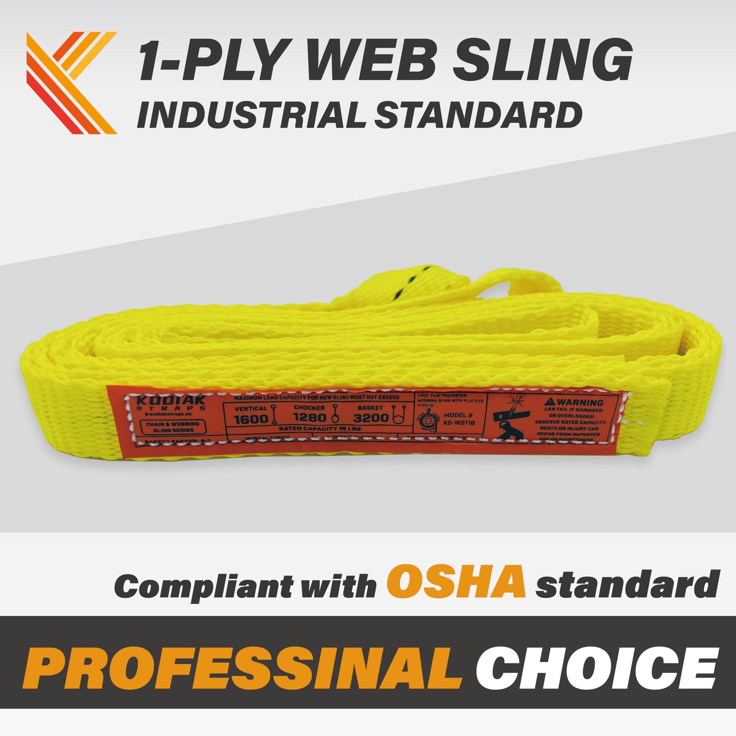 1-Ply Lifting Sling Straps 1”x 4ft - 1650lbs Vertical Capacity Heavy Duty Flat Eye Lift Sling, for Rigging Moving Towing Hoisting -2Pack - Kodiak Straps