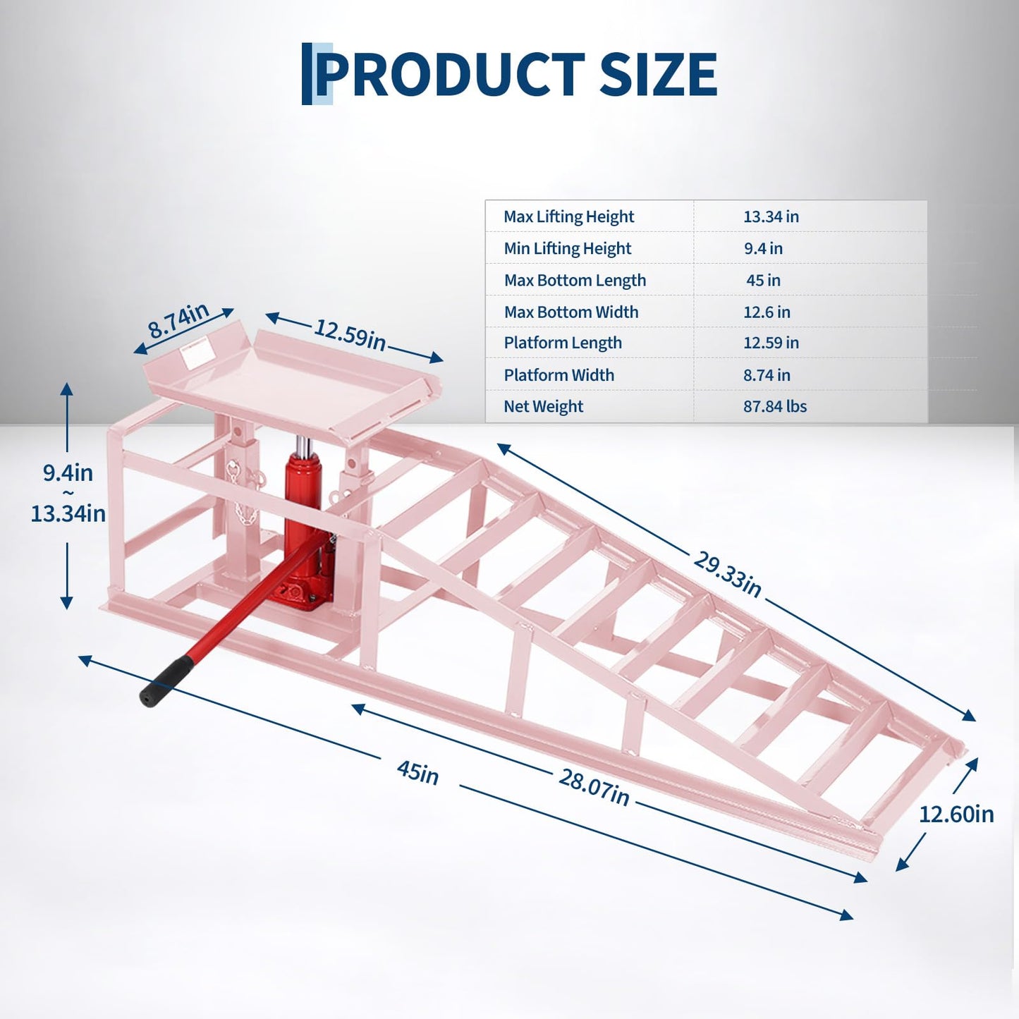 2 Pack 5 Ton 11060Lbs Hydraulic Car Ramps - Heavy Duty Vehicle Lift Ramps for Oil Changes & Garage Repair, Portable Auto Service Ramps for Home Garage, Pink