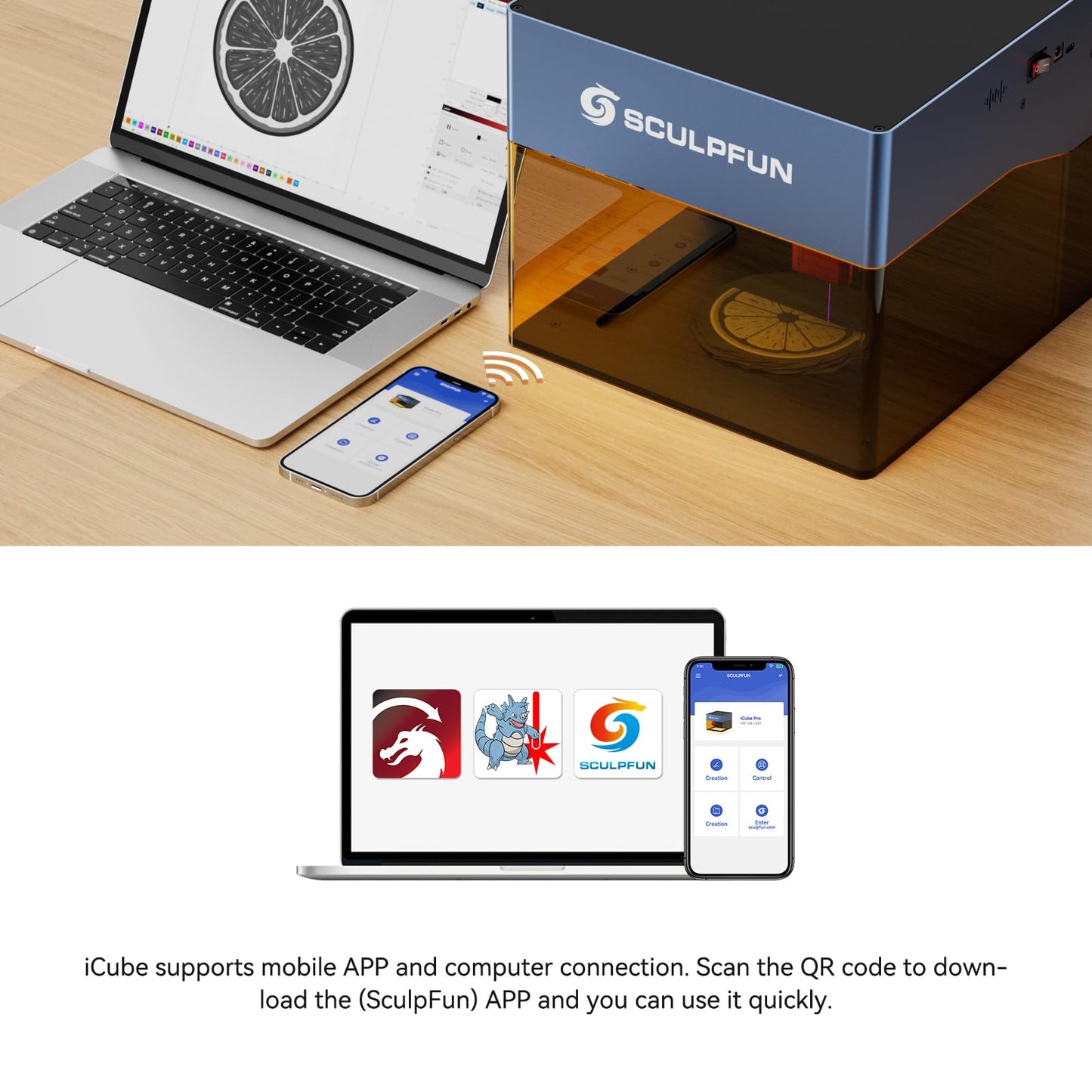 SCULPFUN iCube 3W Mini Laser Engraver, Laser Engraving Machine with 0.02mm Ultra Fine Laser Spot, 10,000mm/min High Speed Engraving, CNC Machine with Smoke Filter and Temperature Alarm, 130 * 130mm