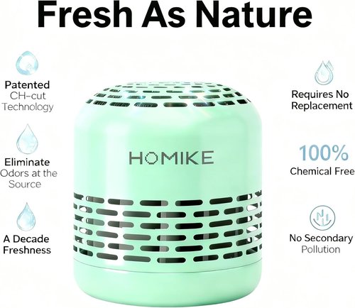 HOMIKE Refrigerator Deodorizer - Long-Lasting Odor Eliminator for Fridge, Car, Closet & More | Green
