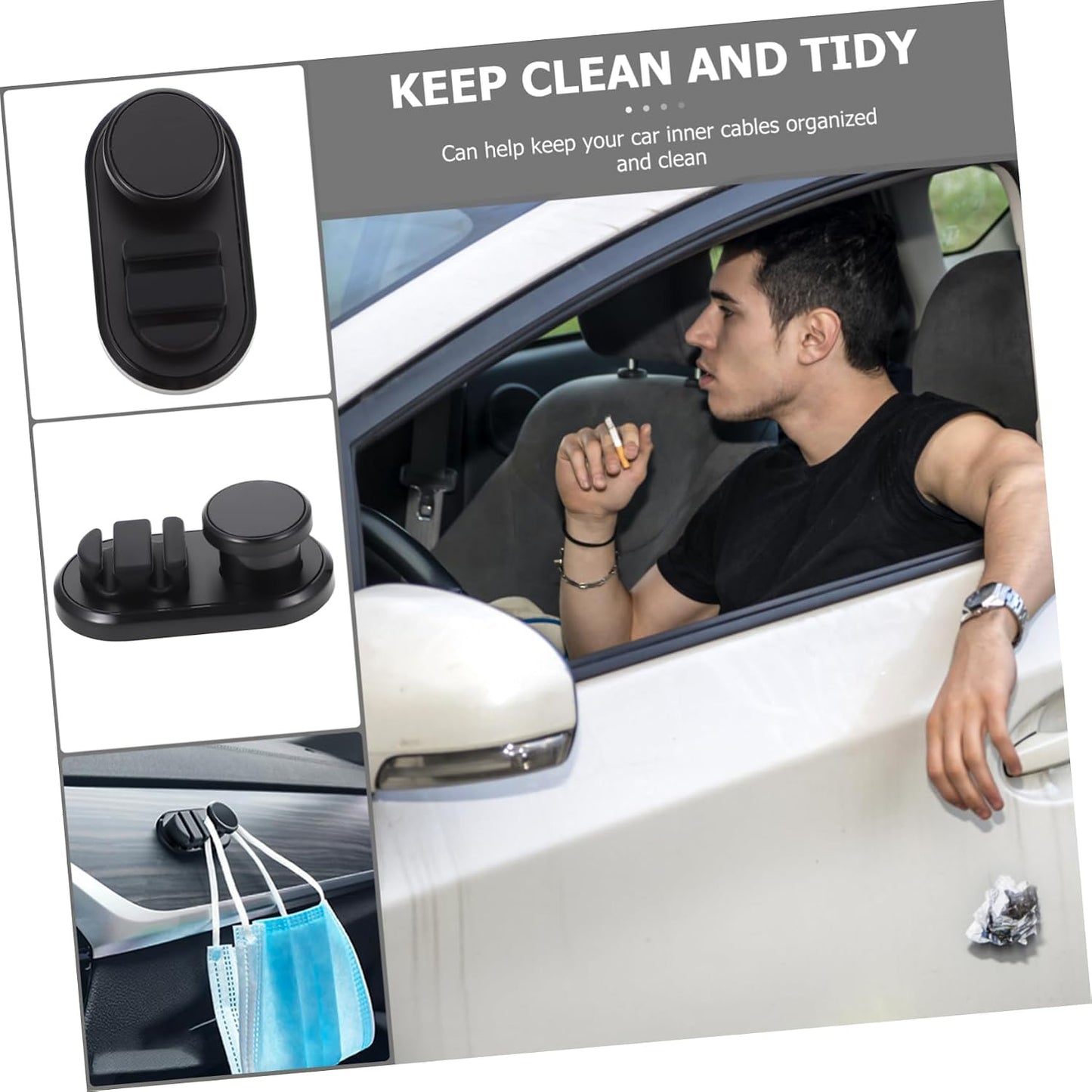 MERRYHAPY Car Mounted Cable Holders Versatile Storage Clip for Data Cables Keys and Trash Bags Compact Adhesive