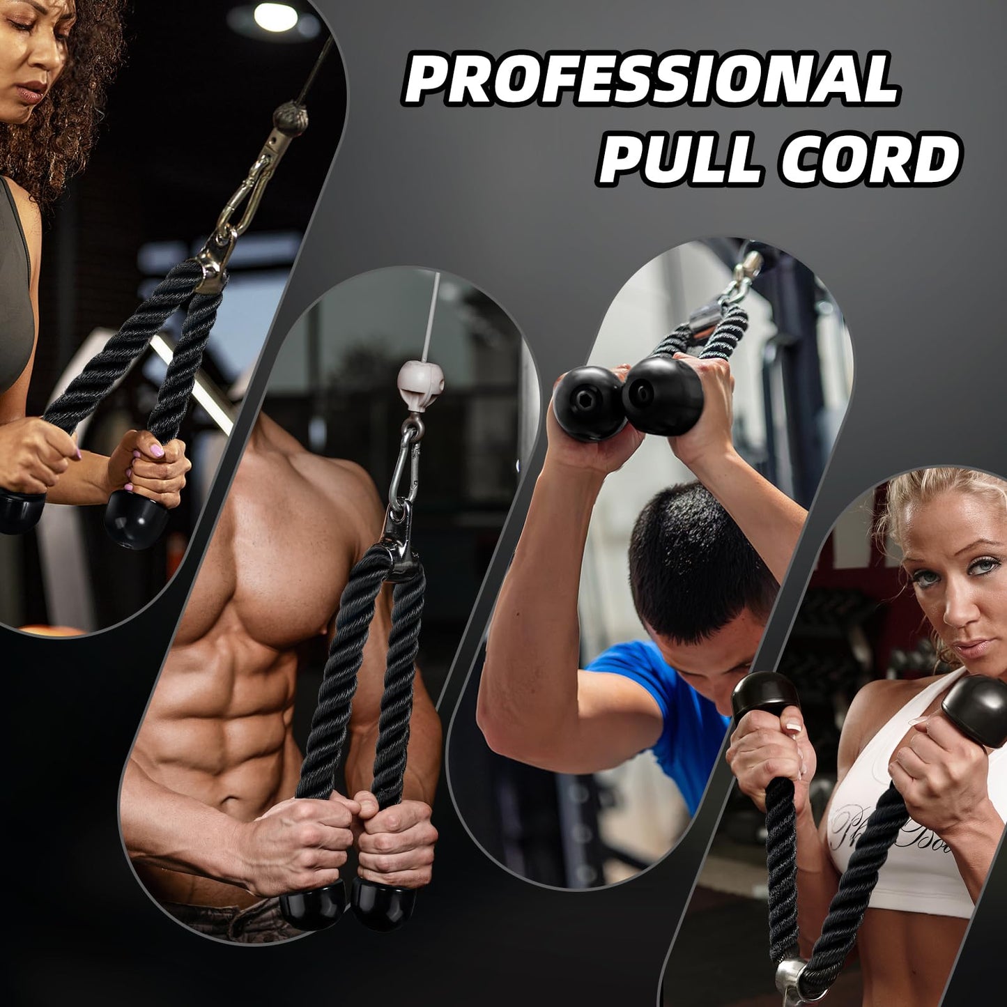 tchrules Universal Tricep Rope Pull Down - 28 Inch Heavy Rope Length, Easy to Grip & Non Slip Cable Attachment, Suitable for Professional Gyms (Black)
