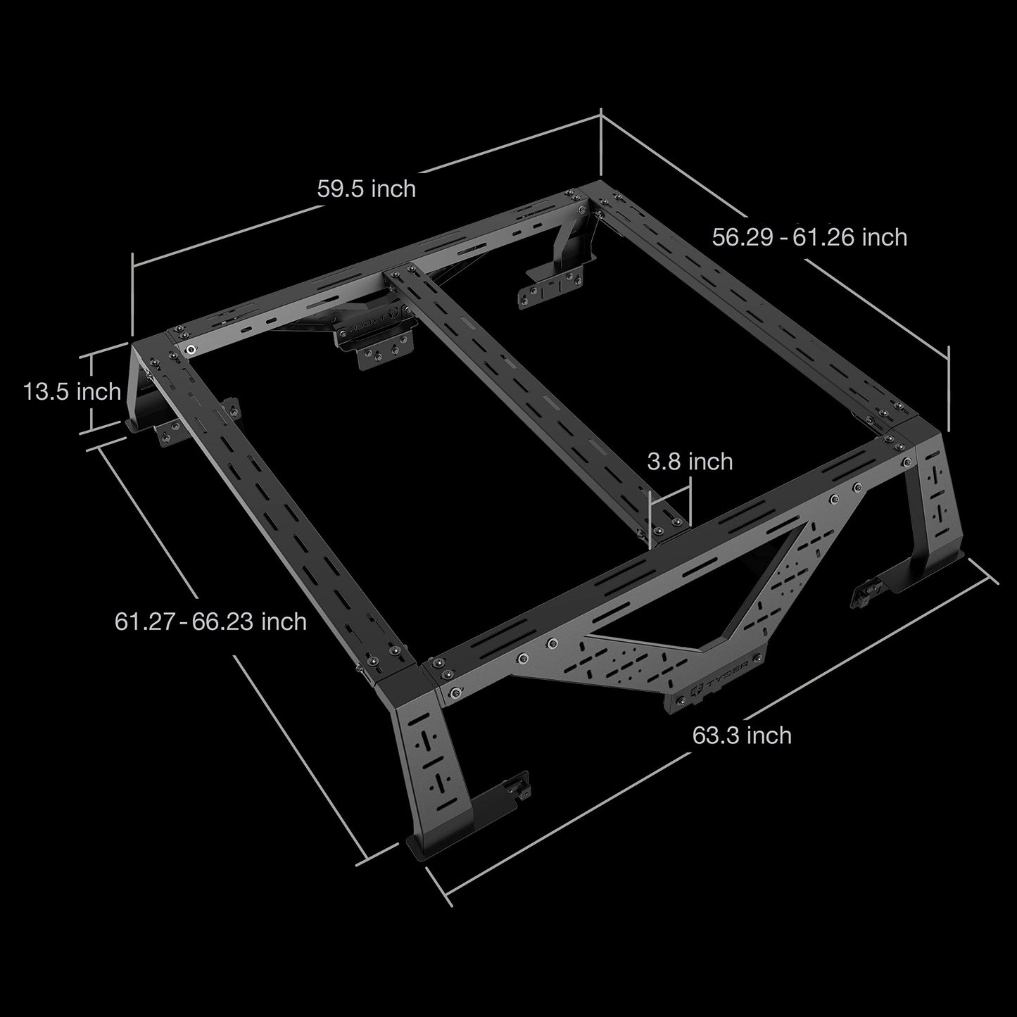 Tyger Auto Plate Style Overland Bed Rack for Full-Size Pickup Trucks | Compatible with Ram 1500 & HD, Ford F-Series, Silverado, Sierra, Titan & XD (see image for size chart) | TG-BK2U55637, Black