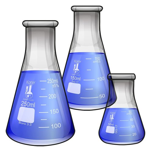 Karter Scientific Glass Erlenmeyer Flask Set - 3 Sizes (50ml, 150ml, 250ml) - Durable & Versatile