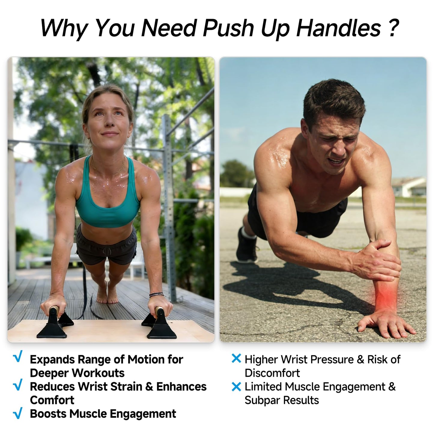 Rocalt Wood Parallettes Push Up Bars, Heavy Duty Steel Calisthenics Equipment, Anti-Slip Push Up Handles for Home Gym Fitness, No Wrist Pain