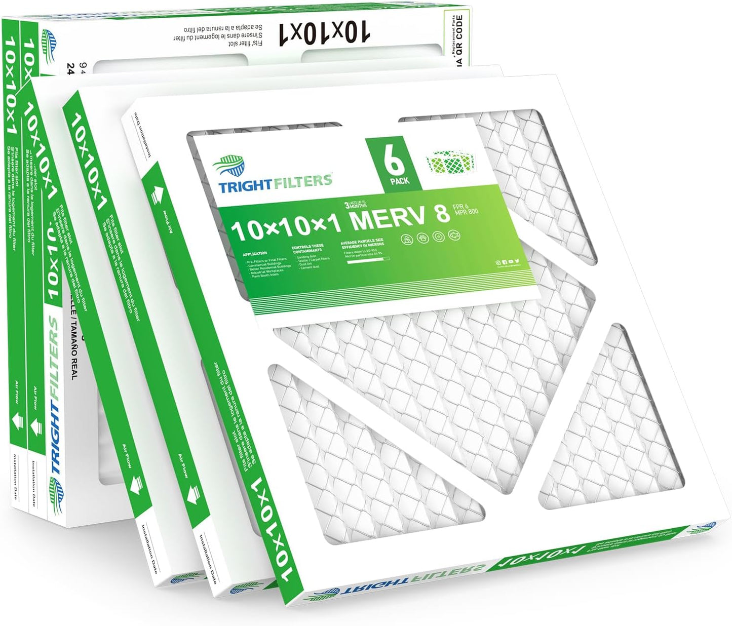 TRIGHTFILTERS Air Filter 10x10x1 - 6 Pack MERV 8 Pleated HVAC & AC Replacement Filters