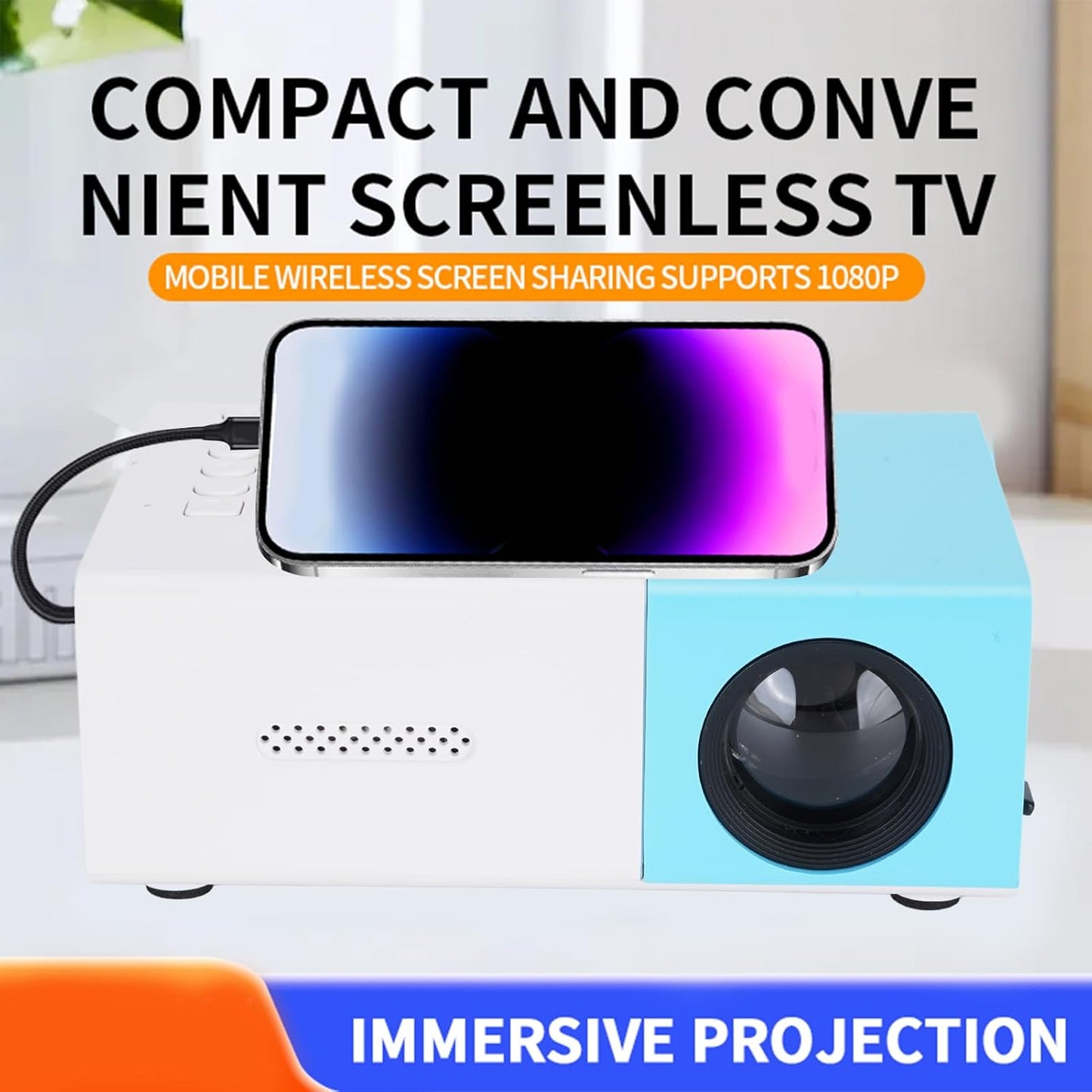 Yosoo Health Gear 1080P Mini Projector, Portable Outdoor Home Theater Movie Projector with Adjustable Stand for Phone