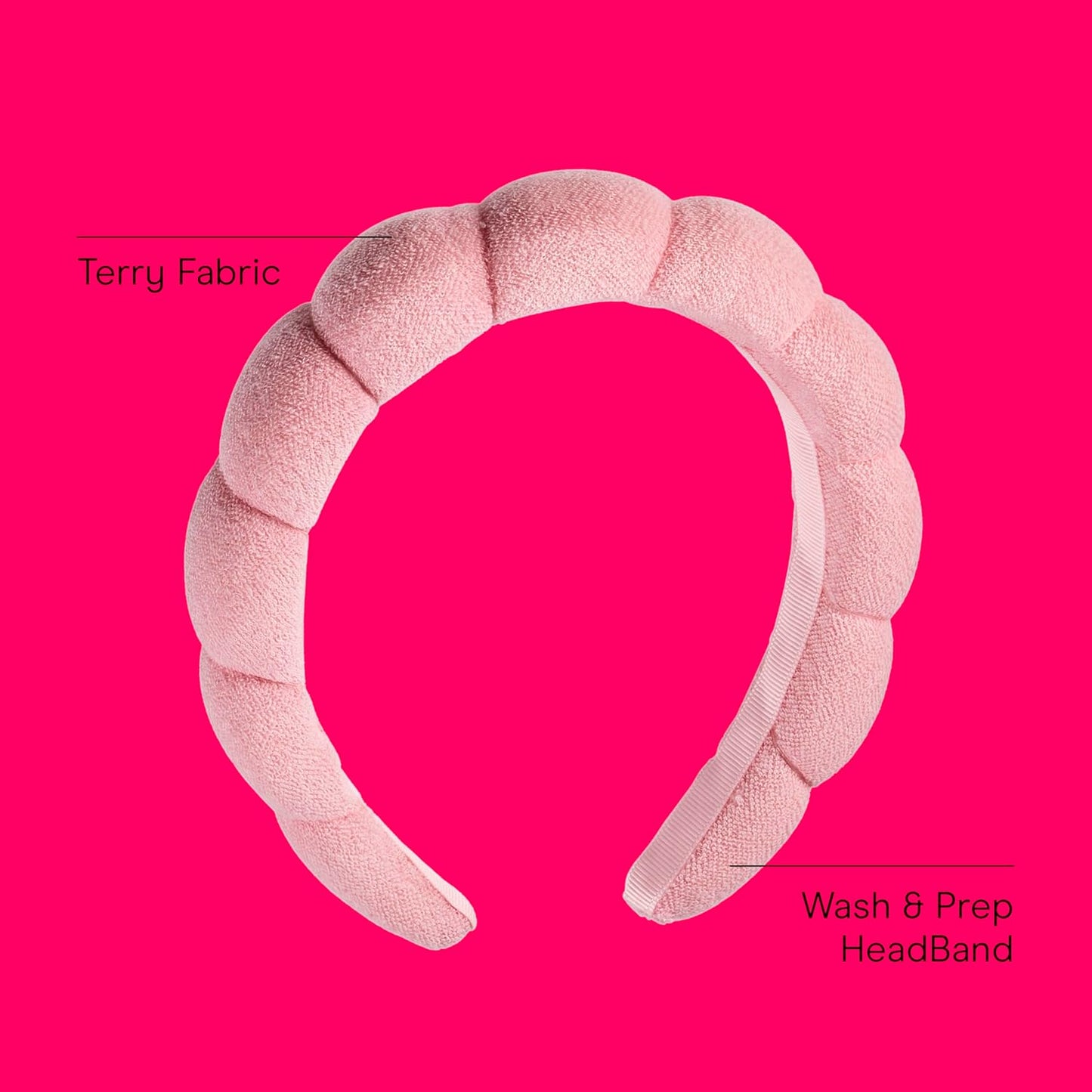 Conair Spa Makeup Headband - Ultra-Absorbent Microfiber, Pink Bubble Design | Soft Terry Cloth, No-Pull Comfort