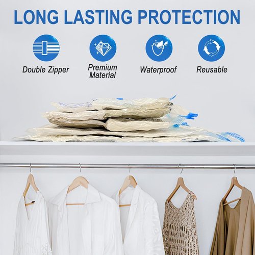 Fygrip Vacuum Storage Bags - Space-Saving Seal Bags with Hand Pump for Clothing & Travel | 10 Small Bags