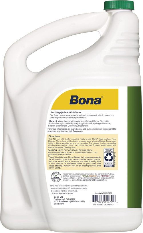 Bona Multi-Surface Floor Cleaner Refill - 128 Fl Oz - Lemon Mint | Residue-Free Solution for Stone, Tile, Laminate & Vinyl Floors