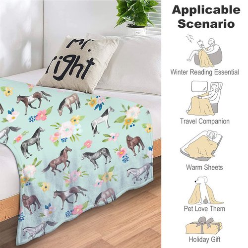 Horse Throw Blanket Super Soft Warm Blanket for Girls Kids, Cozy Plush Fleece Farm Animal Horse Gifts Bedding Blanket Stuff for Women Bed Couch Sofa 40"x50"
