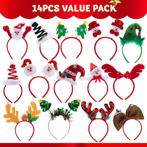 JOYIN 14 PCS Christmas Headbands - Festive Designs for Holiday Parties | One Size Fits All