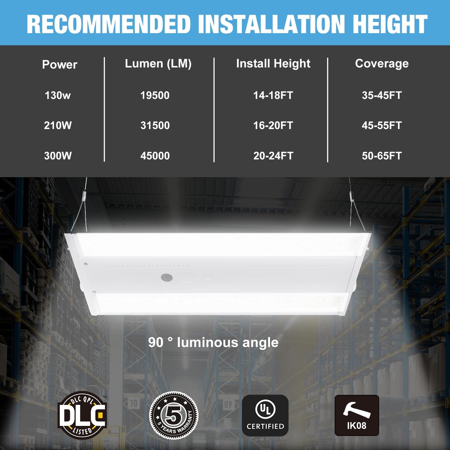 G GJIA LED Linear High Bay LED Shop Lights, 210W 31500LM 0-10V Dimmable 5000K Daylight, Adjustable LED High Bay Shop Lights Lighting Fixtures for Garage Warehouse Workshop, 4-Pack, UL