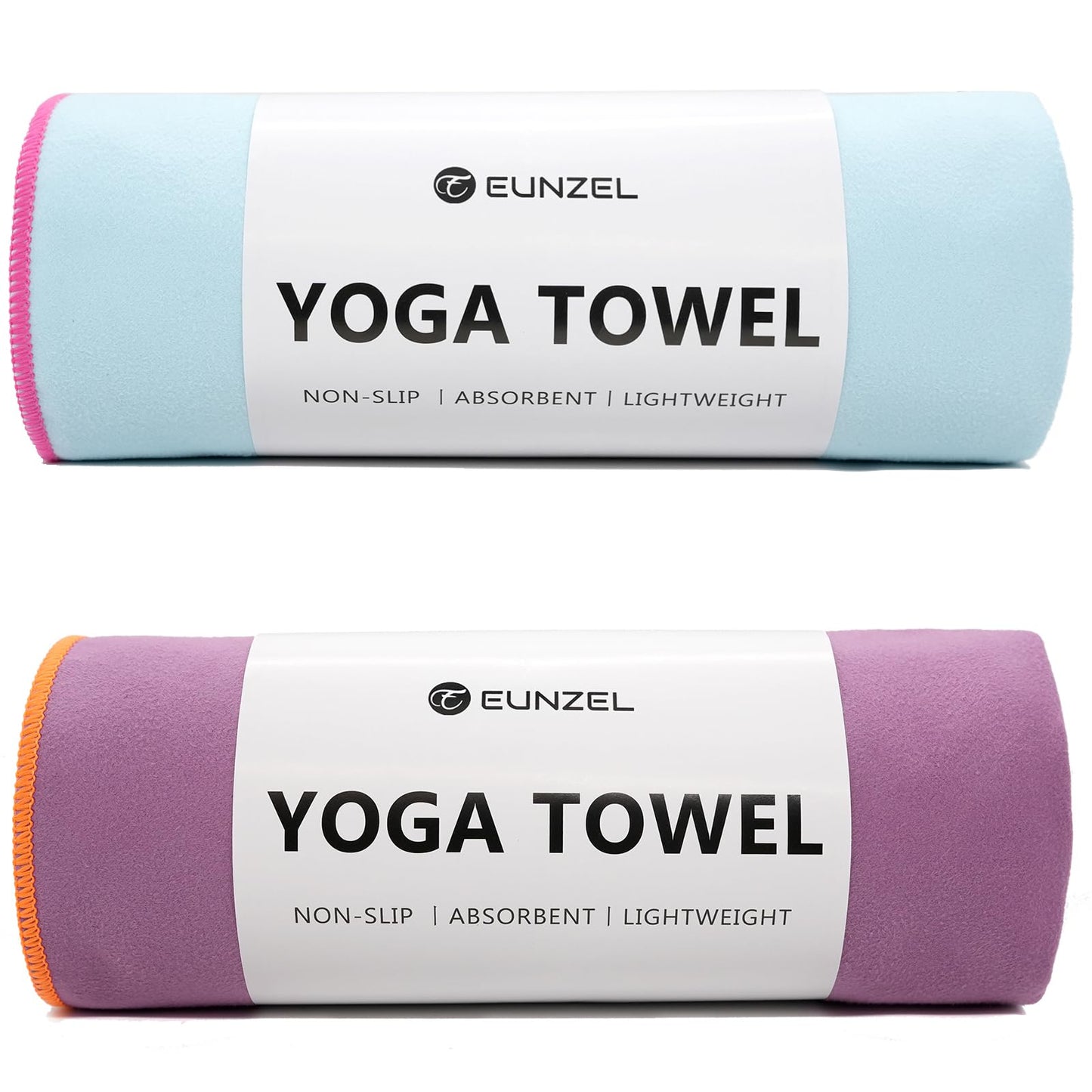 Eunzel 2 Pack Hot Yoga Towel Non-Slip Yoga Mat Towel Ultra-Absorbent Microfiber Towel for Hot Yoga, Pilates，Bikram and Workout 26.5"x 72", Blue/Pink& Purple/Orange