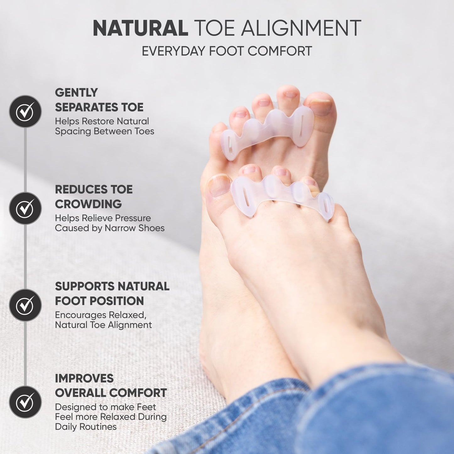 Silivance Toe Spacers for Foot Alignment – Bunion Corrector & Toe Separator for Pain Relief, Natural Toe Splay & Posture Support – Medical Grade Silicone (Medium)