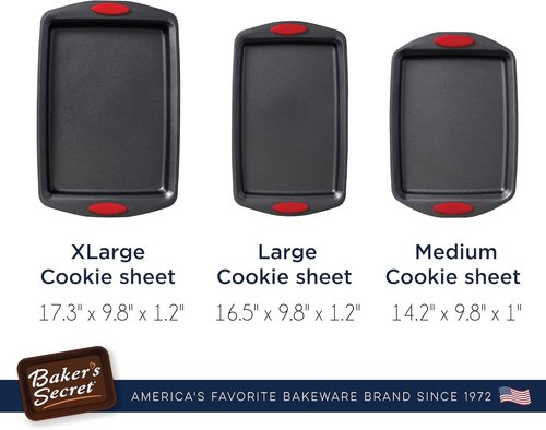 Baker's Secret Baking Sheets - Nonstick Cookie Sheet Set with Handles | 3-Piece Bakeware Set