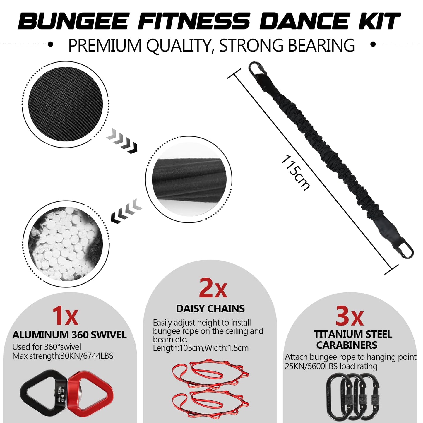 Heavy Duty Bungee Fitness Set – Professional 4D Bungee Resistance Band for Home Gym, Yoga & Air Dance – Adjustable Harness with 360° Rotational Device,Includes Workout Guide