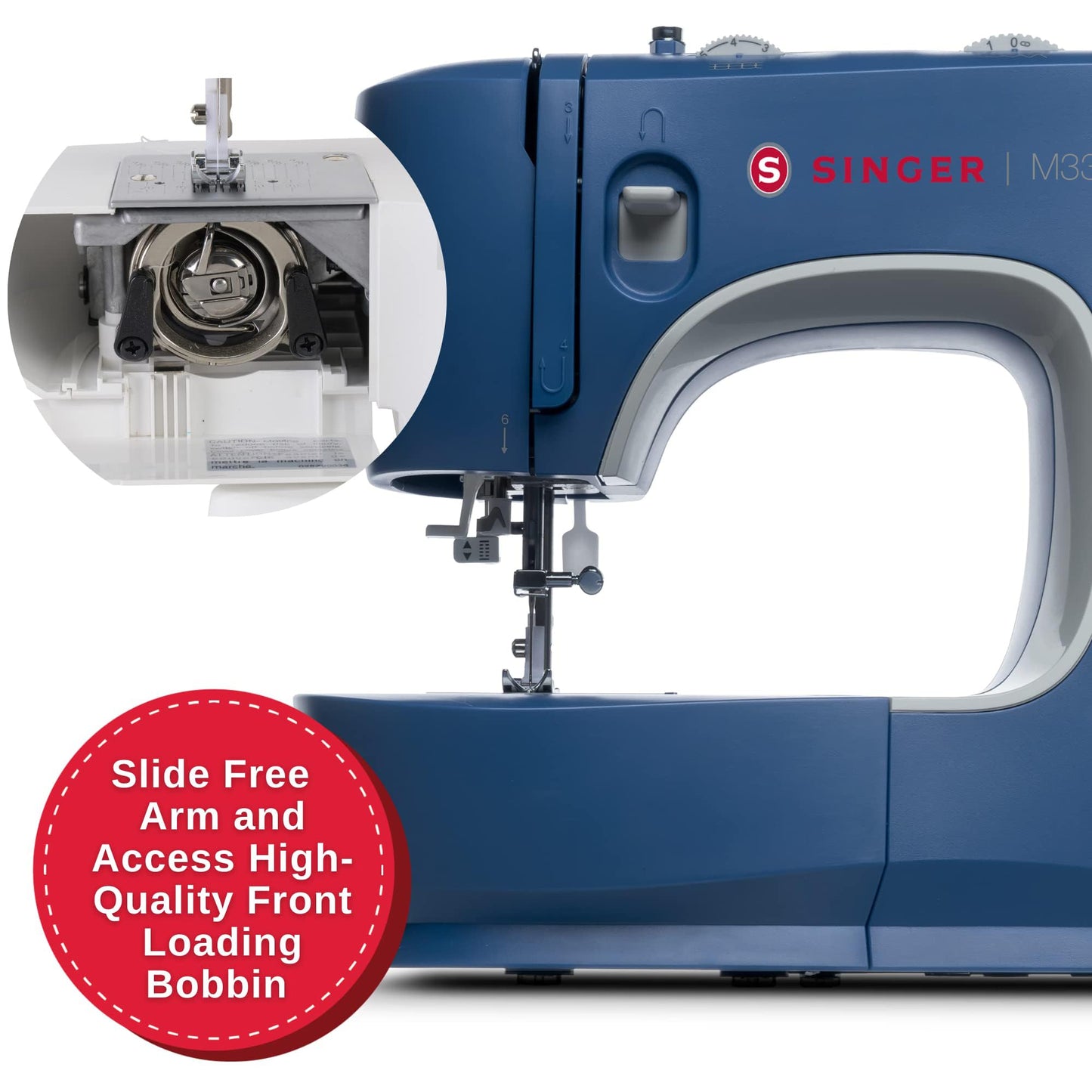 SINGER® M3330 Navy Blue Sewing Machine with Accessory Kit | 23 built-in Stitches Deliver 97 Stitch Applications | 1-Step Buttonhole, Free Arm, LED Light | Simple & Easy To Use, Perfect For Beginners