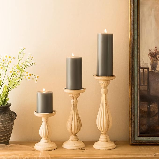 MOZEAL 3" x 4" Hand-Poured Unscented Candle,Dripless Pillar Candle Set of 3,Long Clean Burning,Approx 72 Hours Burn Time,Rustic Country Style,Wedding,Dinner,Christmas and Home Decor,Gray