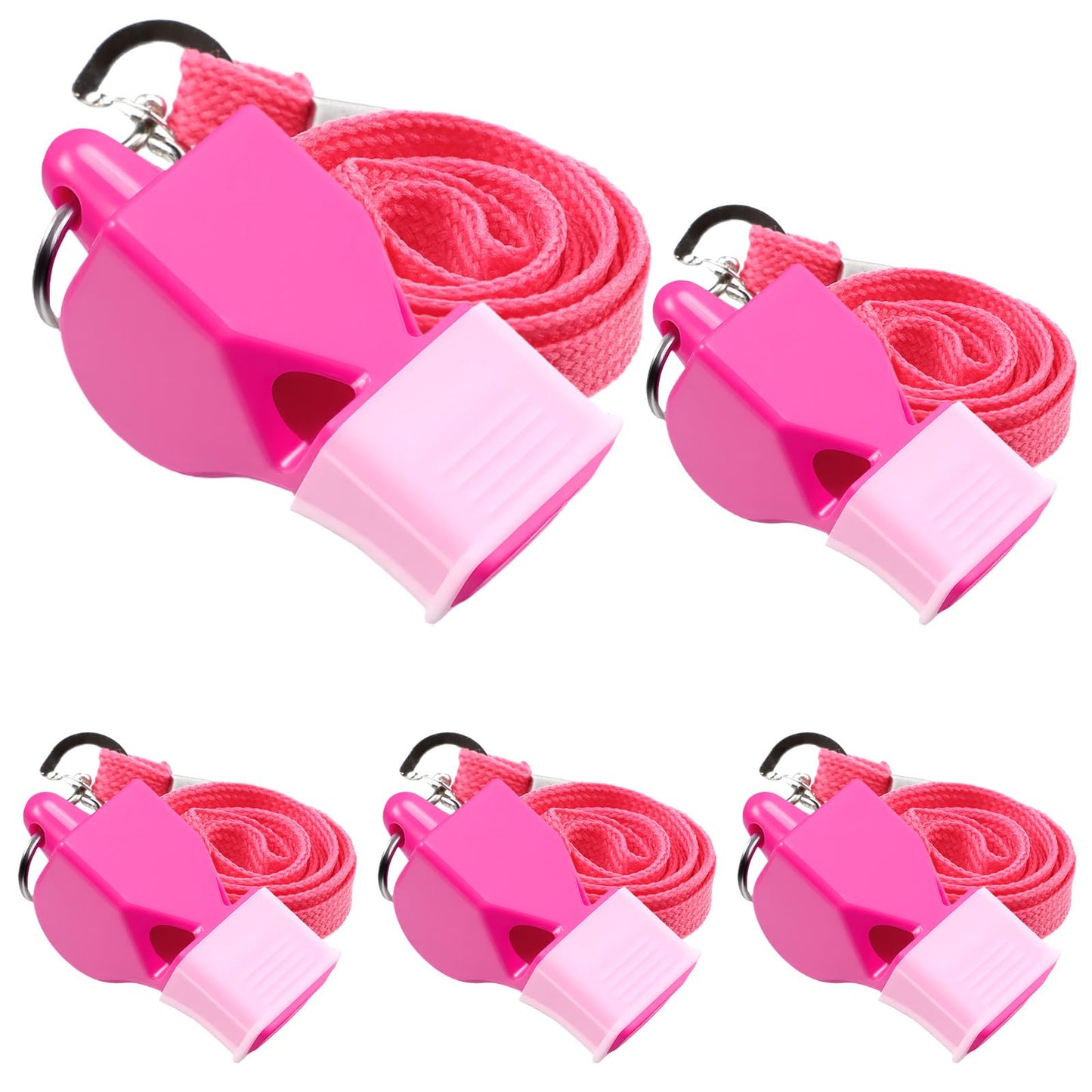 Junkin 5 Pack Pealess Referee Whistles with Lanyards, Loud Crisp Sound, Cushioned Mouthpiece for Coaches, Referees, Teachers, Lifeguards, Sports, Safety & Emergency Use(Pink)