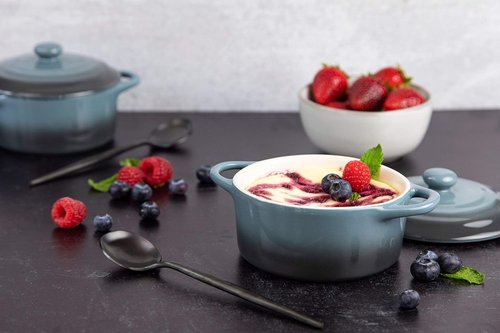Kook Ceramic Mini Cocotte Set - Small Casserole Dishes with Lids | Oven Safe 350°F, 12 oz, Set of 4 (Stone Ombre)