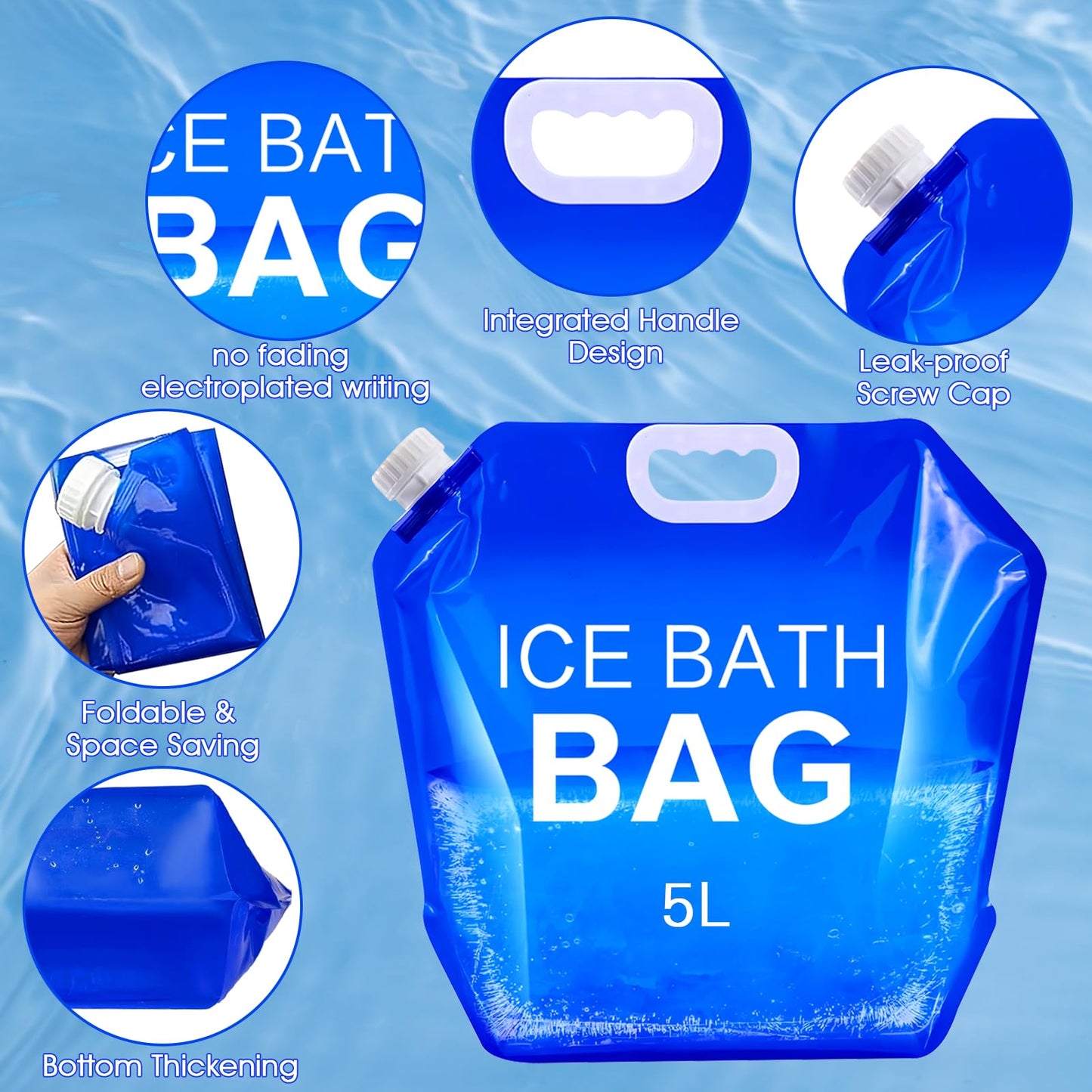 Tryitsbest 4 Pack Ice Bath Bags Reusable, Large Capacity Cold Plunge Ice Bath Accessories, Portable Bathtub Freezer Water Bags for Ice Baths at Home (5L/1.3 Gallon -4Pcs)
