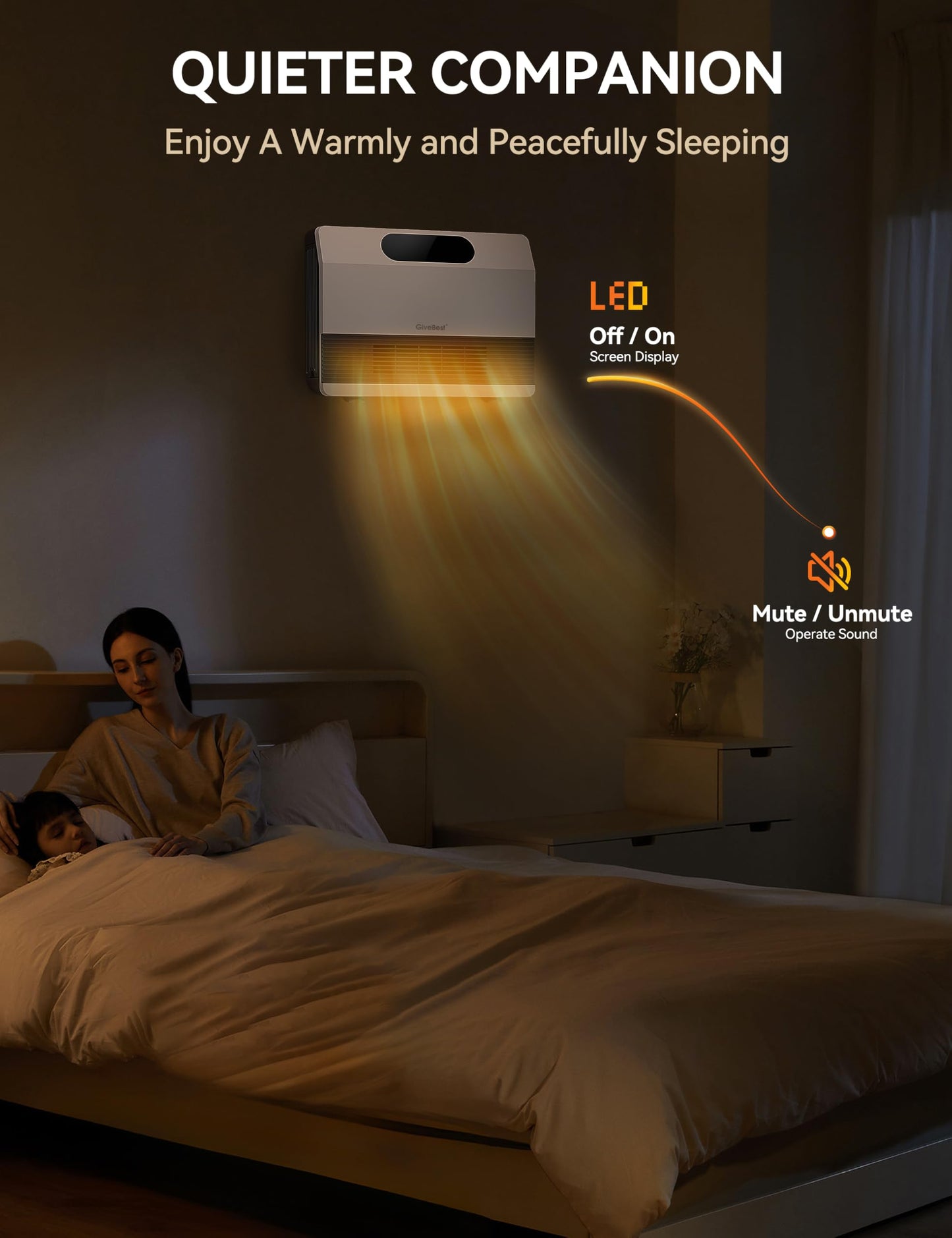 GiveBest Electric Wall Heater, Space Heaters for Indoor Use, 1500W Smart Heater with Adjustable Thermostat, Remote Control, Works with Alexa, 12H Timer Heat for Bedroom Office Home Garage RV, White