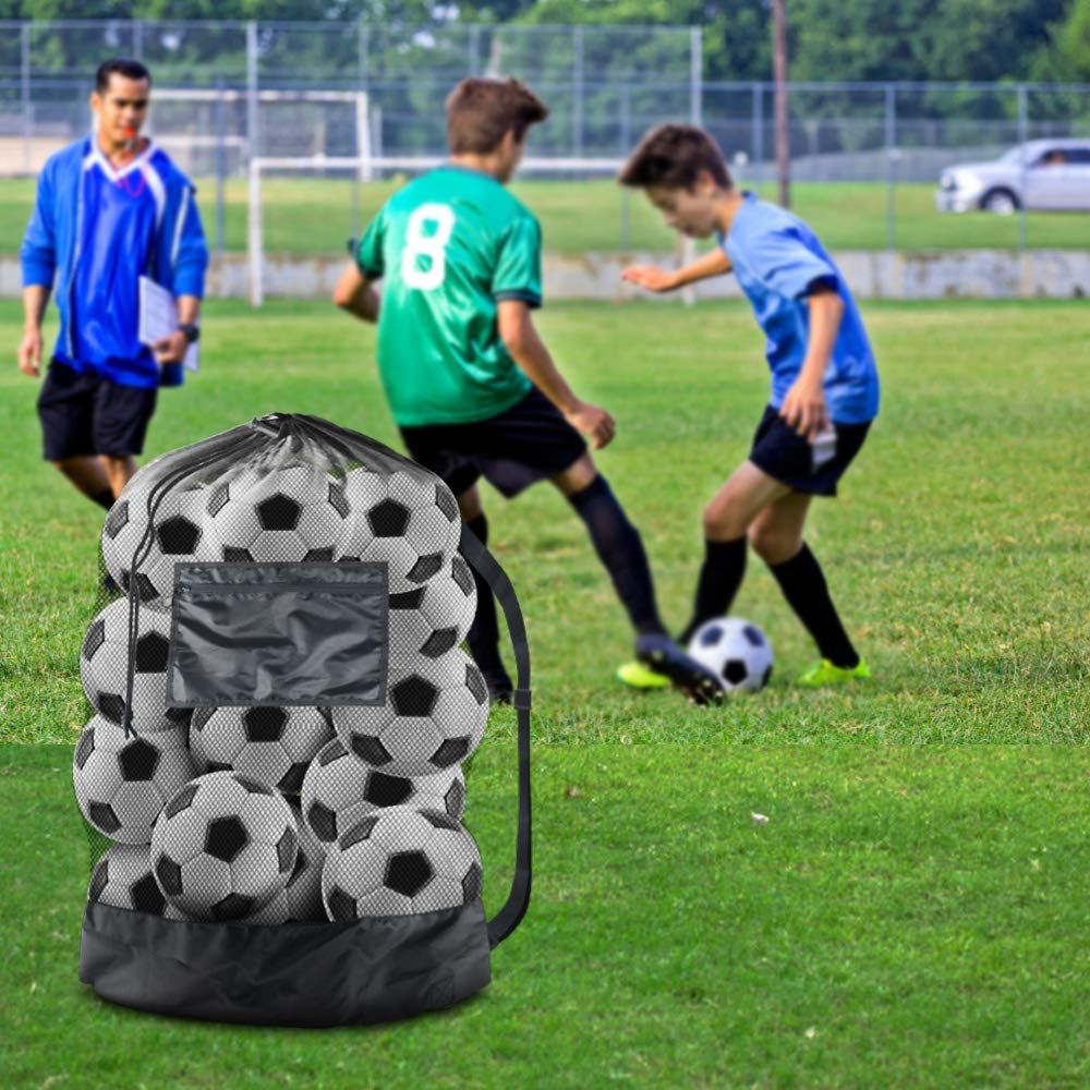 BROTOU Thickened Extra Large Sports Ball Bag Mesh Socce Ball Bag Heavy Duty Drawstring Bags Team Work for Holding Basketball, Volleyball, Baseball, Swimming Gear with Shoulder Strap (24” x 36”)