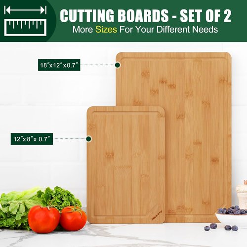 Homaxy Organic Bamboo Cutting Boards Set - 2 Wooden Boards with Juice Groove & Handles | Ideal for Meat, Fruits & Vegetables