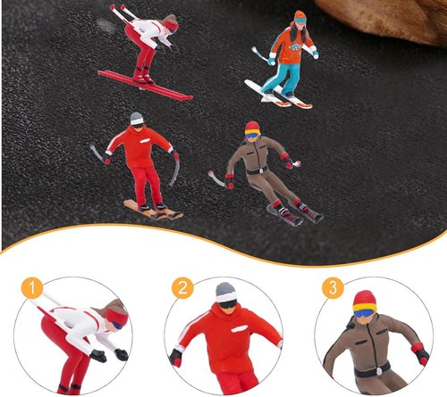 DYNWAVE Nordic Skiing Figures - 4Pcs 1/64 Scale Resin Models for DIY Crafts & Fairy Gardens