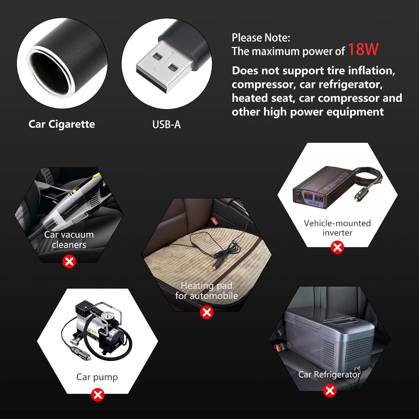 SiYear 12V 18W (0.3m/1FT) USB A Male to Cigarette Lighter Socket Adapter Power Cable for Driving Recorder, Radar