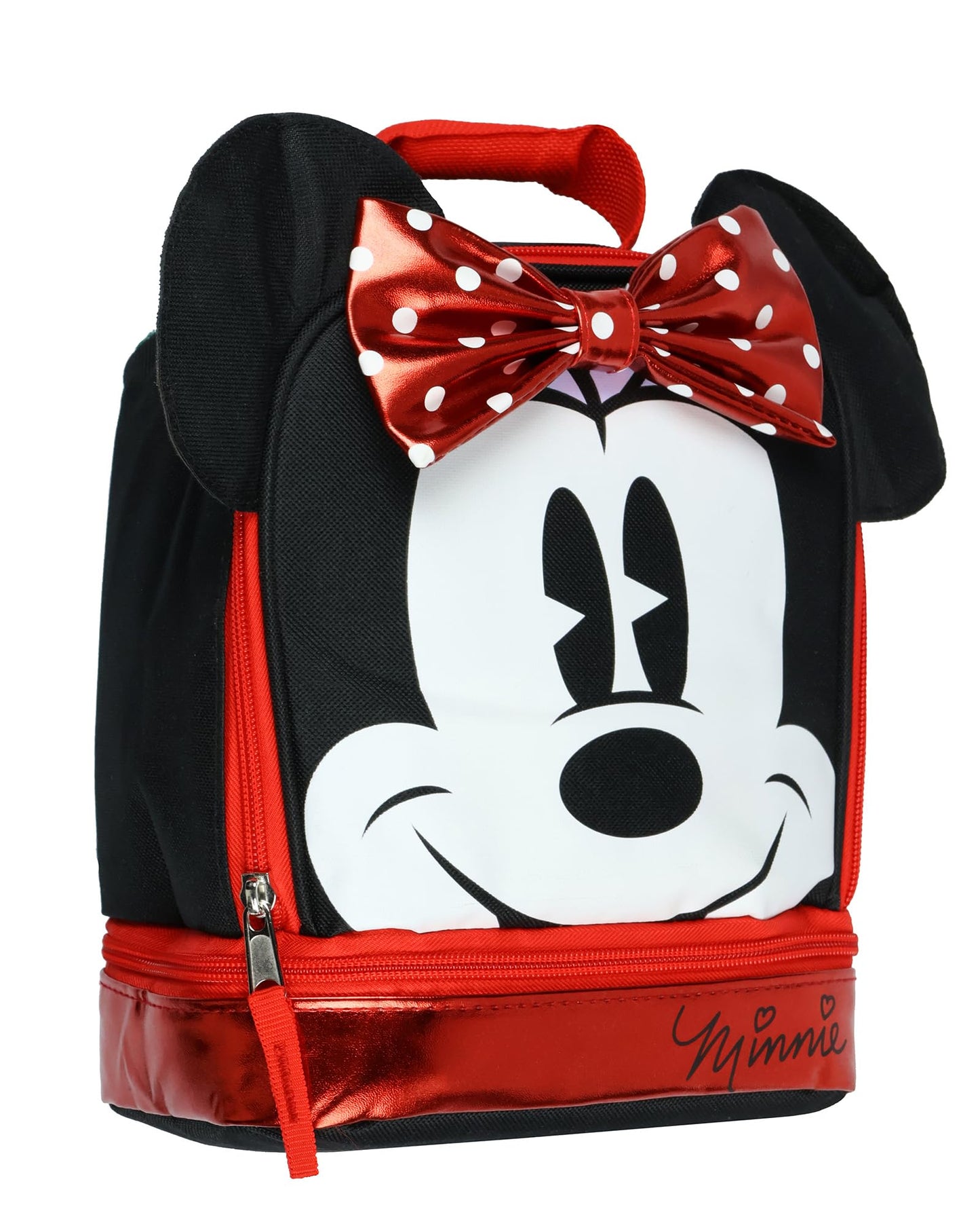 Bioworld Minnie Mouse Lunch Box Minnie3D Metallic Design Dual Compartment Insulated Lunch Bag Tote 10"