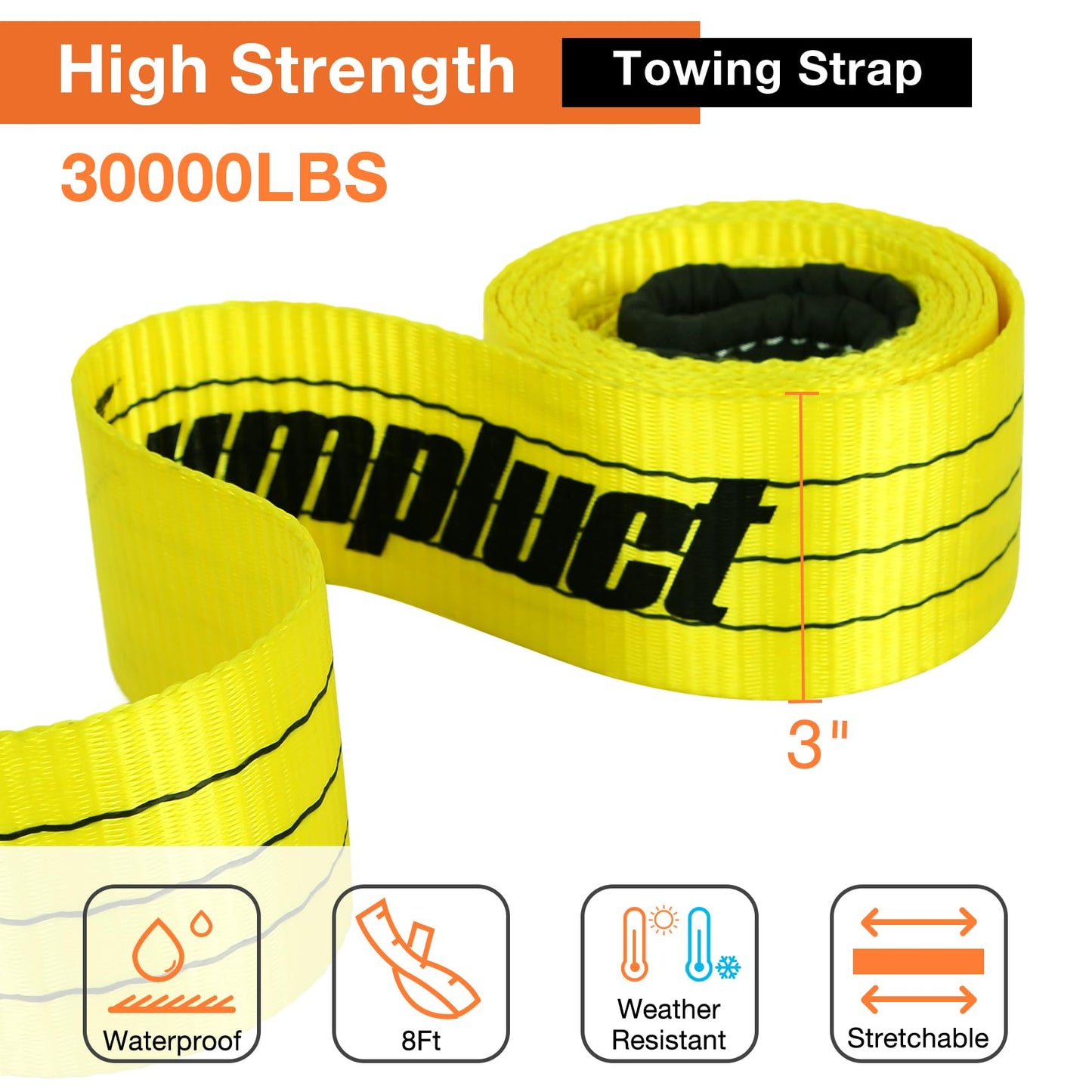 3 Inch,8 Foot Tree Saver,Pull Strap,Tow Straps,Winch Ropes,30,000 Pound Capacity,Heavy Duty Rope Pulling,Wire,Lifting Sling,Rigging Cable for Vehicle,Emergency Kit Use 2 Pack