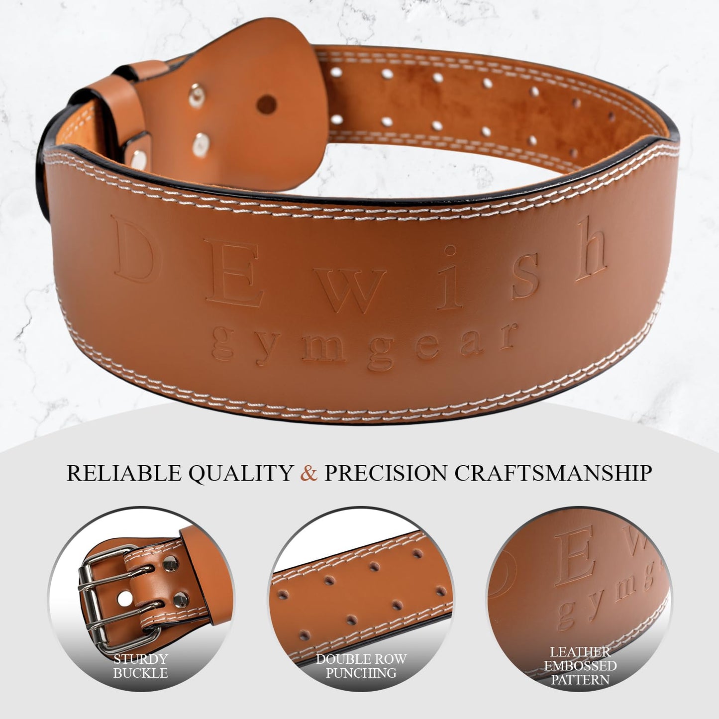 Leather Gym Fitness Belt, 4" & 6" Padded Lumbar Back Support, 10 Adjustable Holes for Weightlifting Powerlifting Bodybuilding Deadlift Squat Workout Strength Training (4-Inch, Brown, 28"-32")