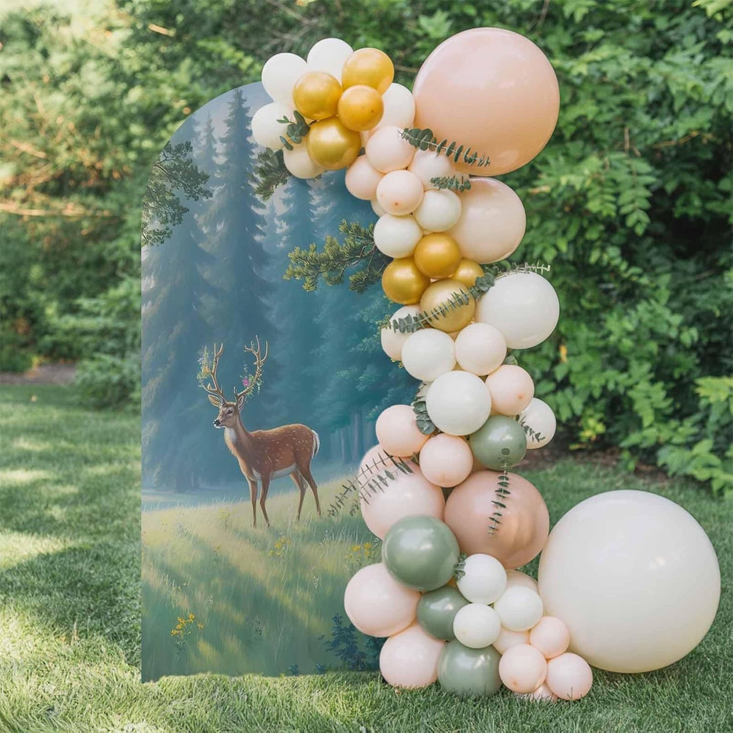 Jnbasdffb 7.2 Forest Elk Wedding Arch Cover,Stretchy Spandex Arch Backdrop Stand Covers FT,Green Trees Leaves Landscape