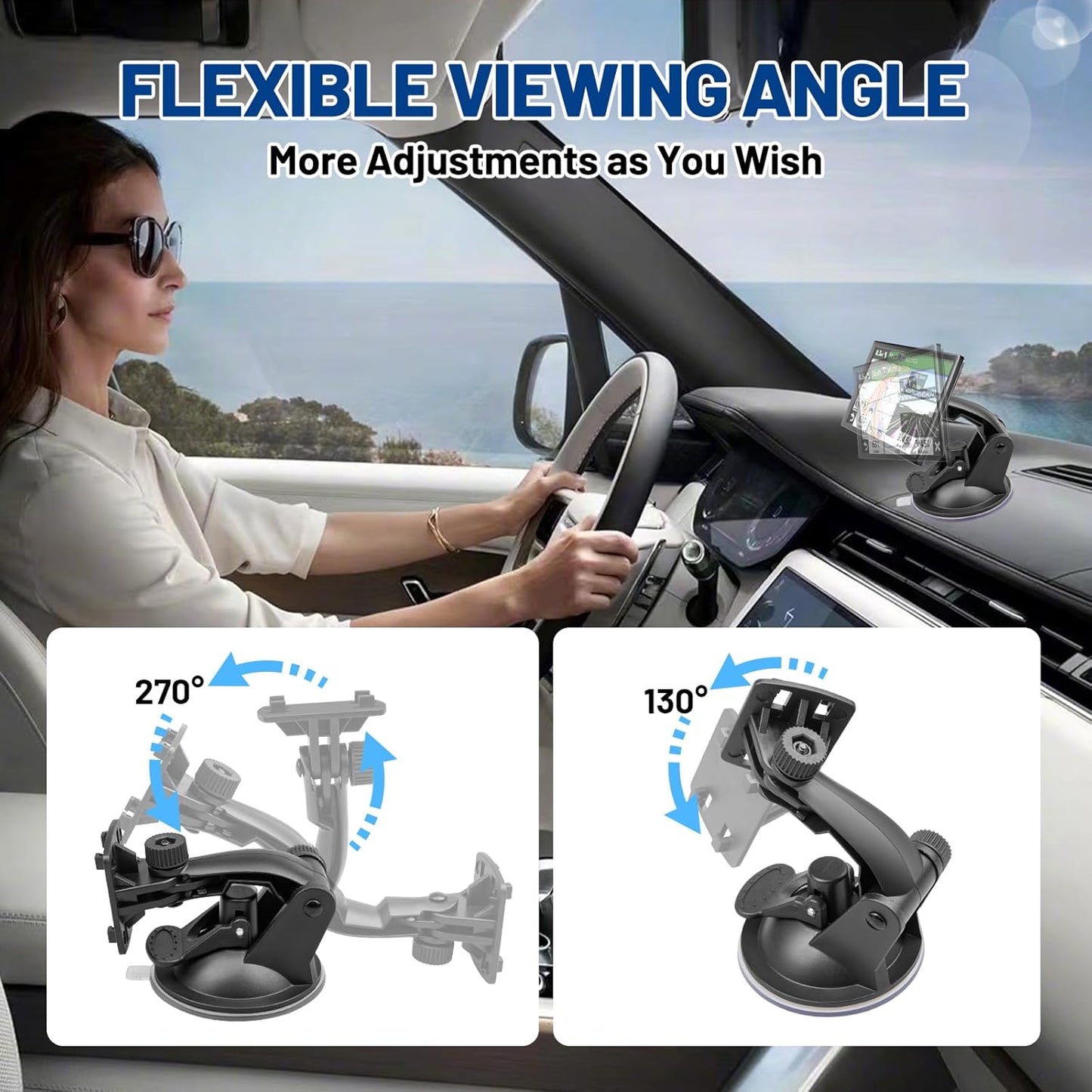 EWAY 4-Hole 4.3"/5" Direct Fit Suction Cup Mount for Backup Camera Monitor, Knob-Lock Adjustable Dashboard Windshield