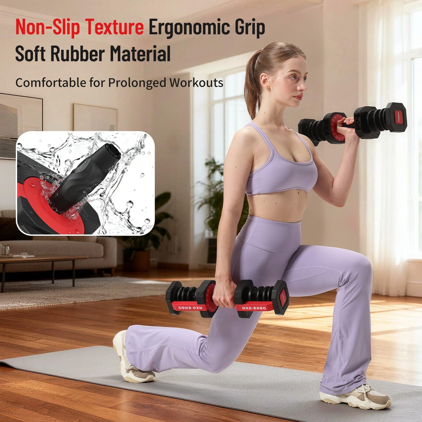 HXD-ERGO 15 IN 1 Adjustable Dumbbell Set/Single, 1-Second Quick Change Weights, 55/110 LBS Free Weights Adjustable Dumbbell with Anti-Slip Grip & Secure Lock, Space-Saving Home Gym Equipment for Men/Women Full Body Workout (Single, 55LBS)