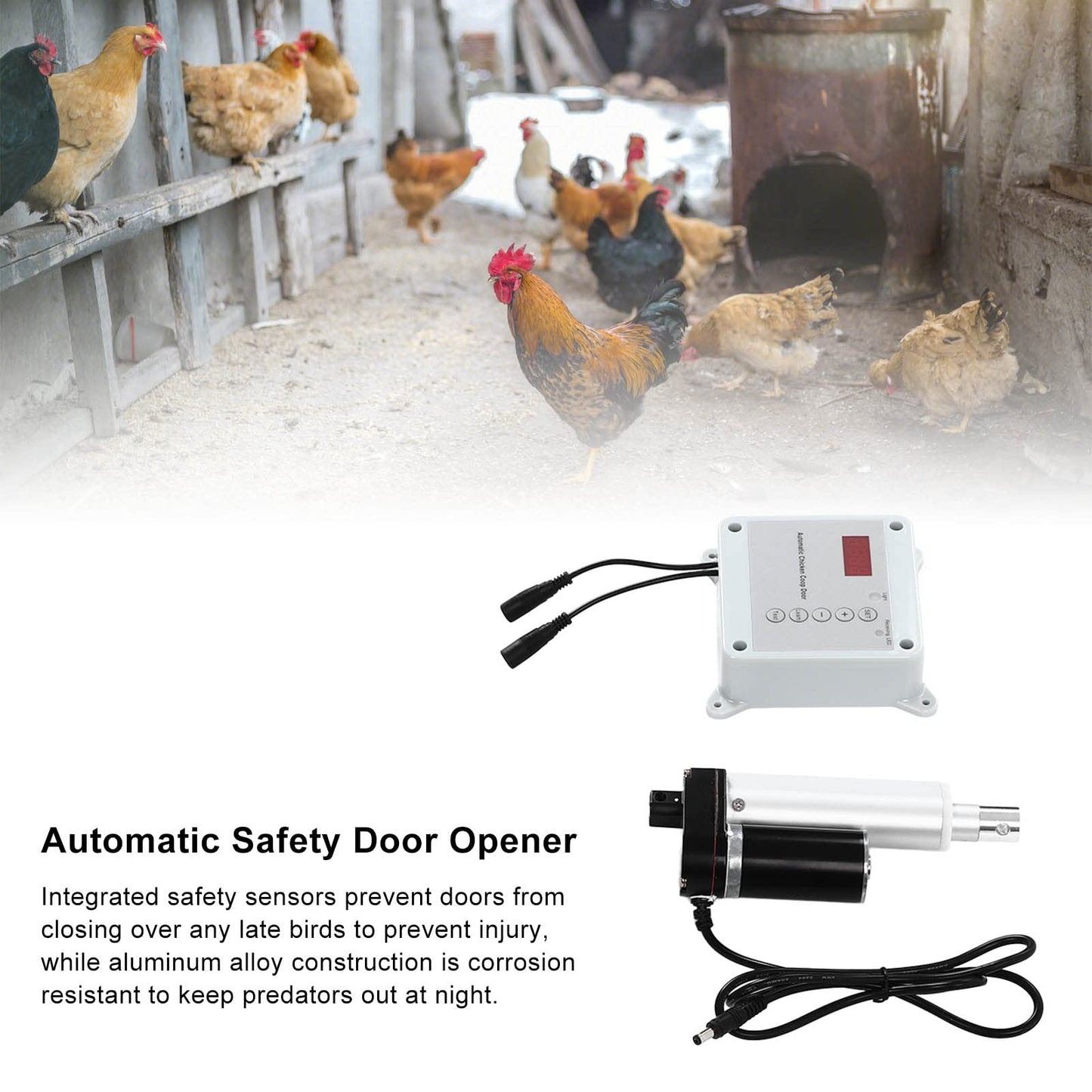 Automatic Chicken Coop Door Timer Remote Control Solar Powered Light Sensor Safe Opener Kit for Poultry Run Duck Coop(US Plug)