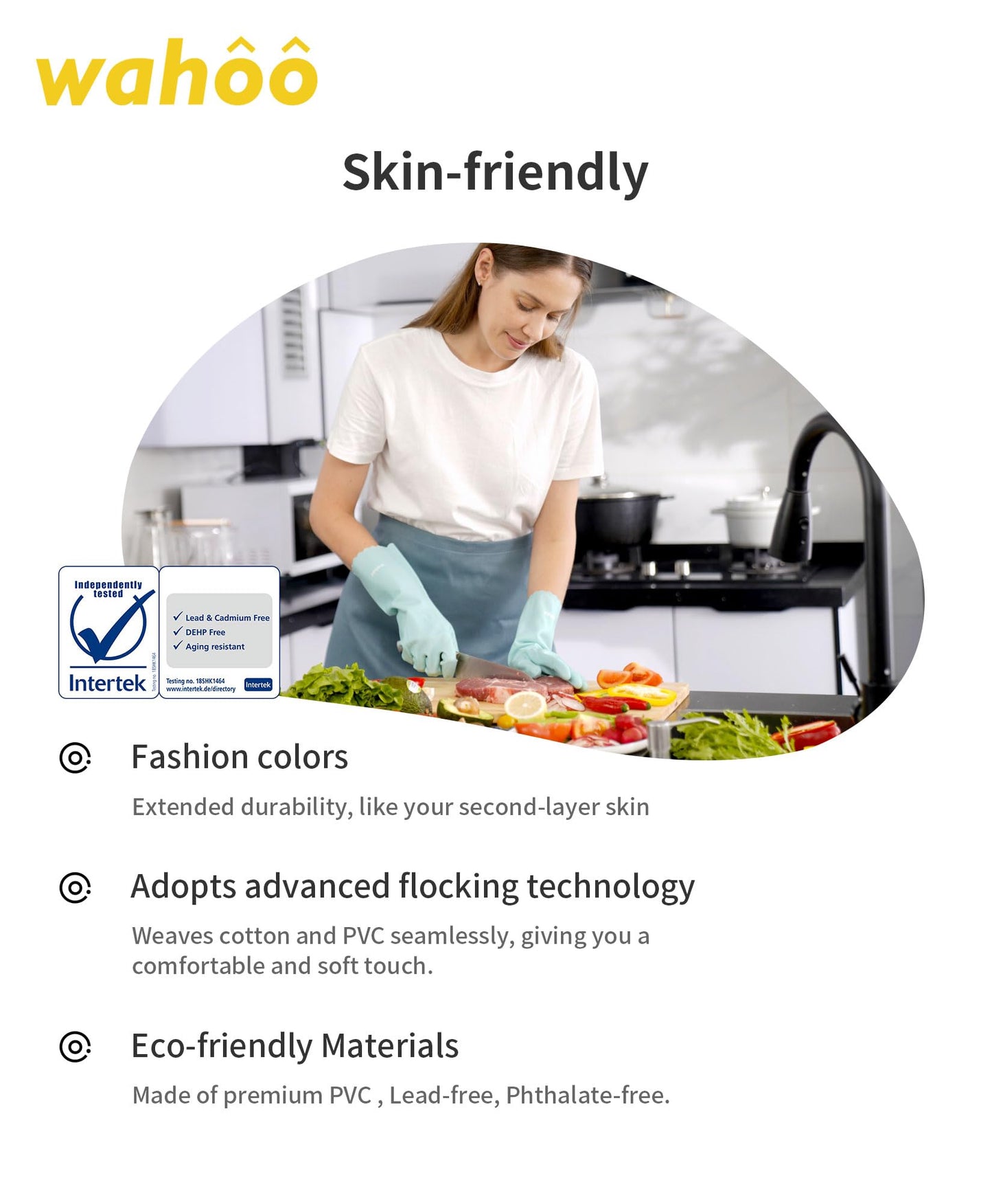 LANON wahoo Skin-Friendly Cleaning Gloves, Dishwashing Kitchen Gloves with Cotton Flocked Liner, Reusable, Non-Slip, Surf Spray, Medium